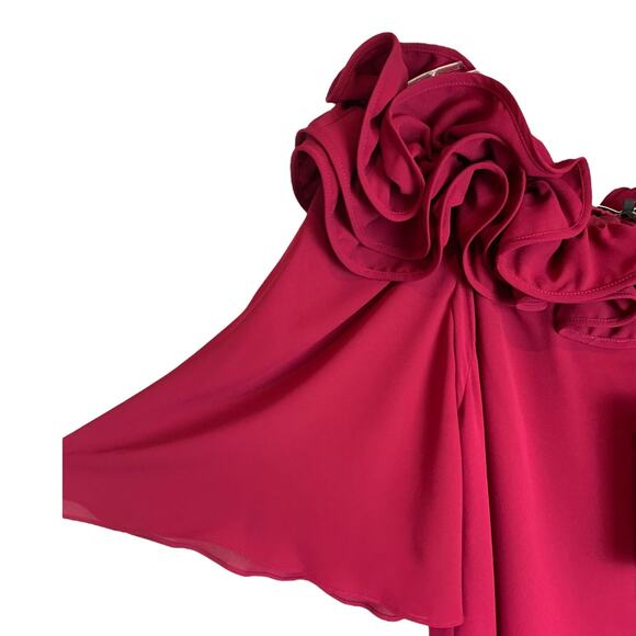 Halston Heritage Mini Dress Womens S Maroon Off The Shoulder Ruffled Neck NWT - Picture 5 of 13